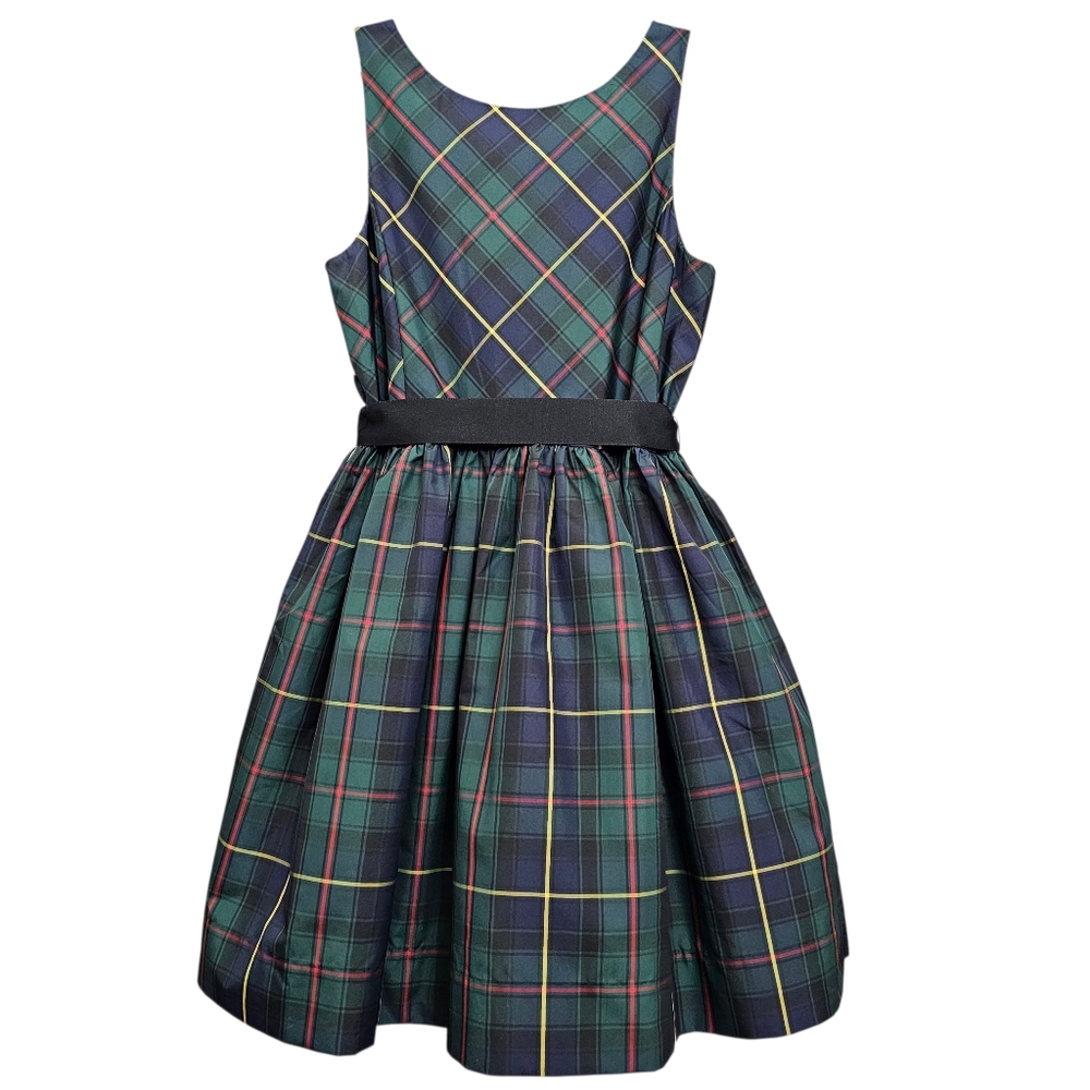 POLO by Ralph Lauren Green /Navy Plaid Sleeveless Holiday Dress w Sash